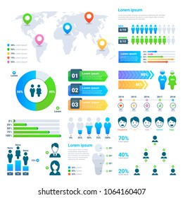 Business Statistics Graph, Demographics Population Chart, People Modern Infographic Vector Elements