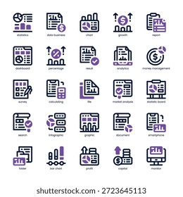 Business Statistics Icon-Paket für Ihre Website, Ihr Handy, Ihre Präsentation und Ihr Logo-Design. Geschäftsstatistiken Symbol für zweifarbiges Design. Vektorgrafik-Illustration und bearbeitbarer Strich.
