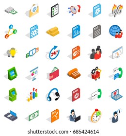 Business statistics icons set. Isometric style of 36 business statistics vector icons for web isolated on white background