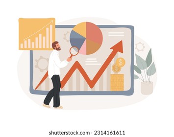 Business statistics isolated concept vector illustration. Financial report, company performance analysis, data collection, decision making, marketing research, service improvement vector concept.