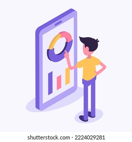 Business statistics. A man conducts business analytics