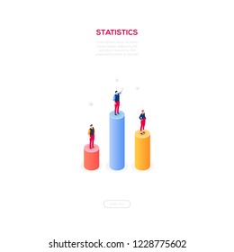 Business statistics - modern isometric vector web banner