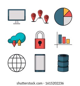 business and statistics set icons vector illustration design