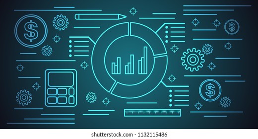 Business statistics thin line art style vector concept illustration