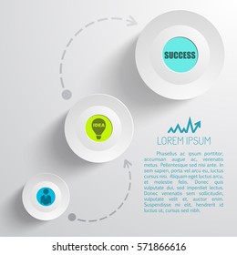 Business step infographic concept with text circles icons success inscription on gray background isolated vector illustration