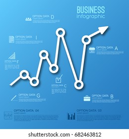 Business step infographic concept with white graph template text and icons on blue background vector illustration