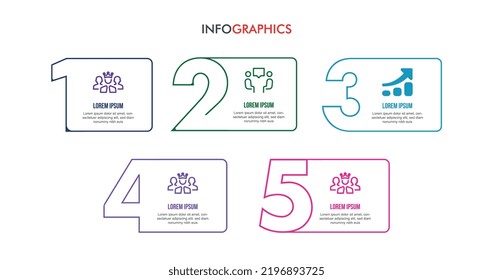Business Step Infographic Template Graphic. Round line vector Design with numbers 5 options or steps. Vector Infographic Label Design with 5 Options and Steps. Icons Include.
