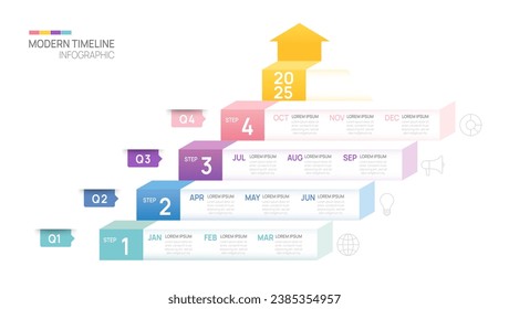 Infografikschablone für Business Step-Zeitlinien. Modernes Meilenstein-Element Timeline-Kalender und 4 Quartalsthemen, Vektorgrafiken.