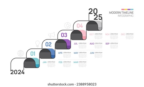Business step timeline infographic arrow template. Modern milestone element timeline diagram calendar and 4 quarter topics, vector infographics.