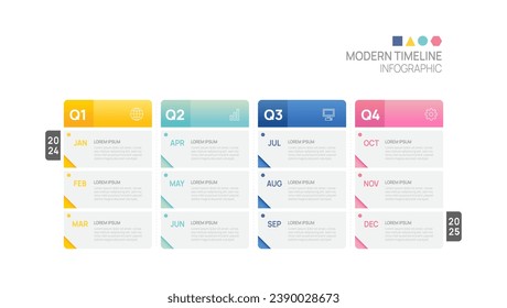 Business step timeline infographic arrow template. Modern milestone element timeline diagram calendar and 4 quarter topics, vector infographics.