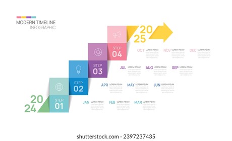 Business step timeline infographic arrow template. Modern milestone element timeline diagram calendar and 4 quarter, vector infographics.