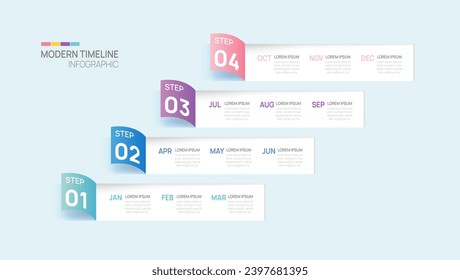 Business step timeline infographic arrow template. Modern milestone element timeline diagram calendar and 4 quarter, vector infographics.
