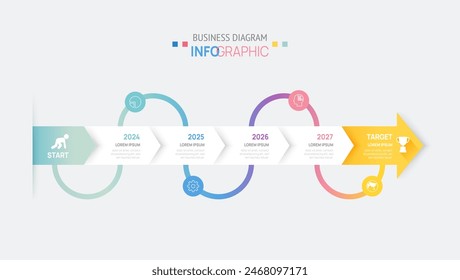 Business step timeline infographic arrow template. Modern milestone element timeline diagram, vector infographics.