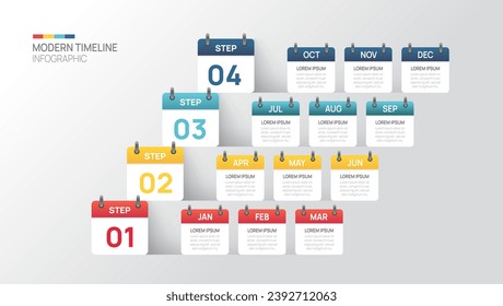 Business step timeline infographic calendar template. Modern milestone element timeline diagram, vector infographics.