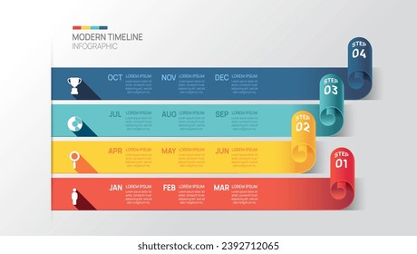 Zeitstrahl-Vorlage für Infografik-Papierrollen in Geschäftsschritten. Modernes Meilenstein Element Timeline Diagramm Kalender, Vektorgrafik.