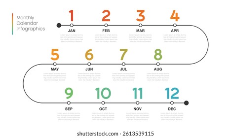 Business step timeline infographic template. Modern milestone element timeline diagram calendar, vector infographics. Monthly calender infographics for presentation.
