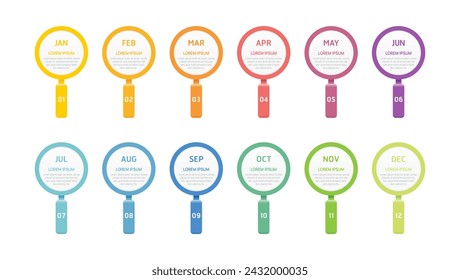 Business step timeline magnifying glass infographic template. Modern milestone element timeline diagram calendar, vector infographics.