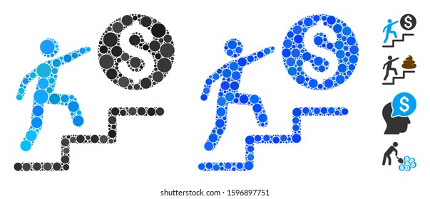 Business steps composition of circle elements in different sizes and color tints, based on business steps icon. Vector round elements are combined into blue composition.
