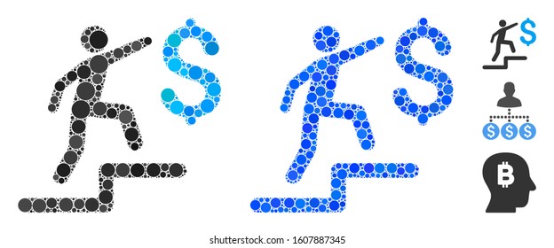 Business steps mosaic of small circles in variable sizes and color tints, based on business steps icon. Vector small circles are united into blue mosaic.