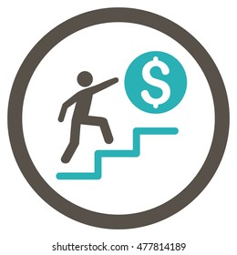 Business Steps rounded icon. Vector illustration style is flat iconic bicolor symbol, grey and cyan colors, white background.