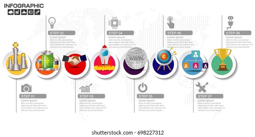 Business Steps Timeline Infographics Design Template With 3-10 Options, Process Diagram, Vector Eps10 Illustration. Use For Flow Chart Diagram Website.