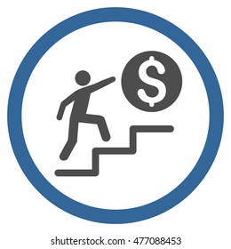 Business Steps vector bicolor rounded icon. Image style is a flat icon symbol inside a circle, cobalt and gray colors, white background.