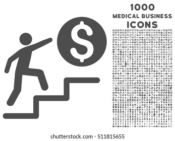 Business Steps vector icon with 1000 medical business icons. Set style is flat pictograms, gray color, white background.