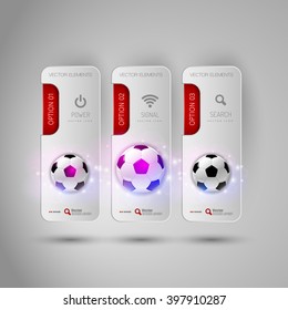 Business stickers on the gray background with the football and soccer symbols. Sport design elements.