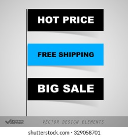 Business stickers as simple flags, banners, ribbons. Vector design elements.
