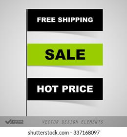 Business stickers as simple flags, banners, ribbons. Vector design elements.