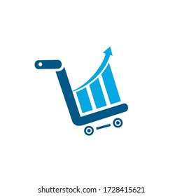 Business and Stock market logo design. Vector illustration of the bar diagram inside the shopping cart.
