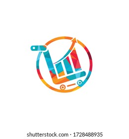 Business And Stock Market Logo Design. Vector Illustration Of The Bar Diagram Inside The Shopping Cart.