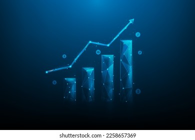 Gráfico de crecimiento de la tecnología digital de la cotización de valores empresariales. Rentabilidad de la inversión en ingresos y beneficios. ilustración vectorial fantástico diseño de wirefqme de baja polilla.