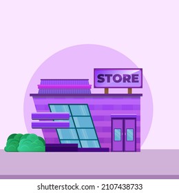 Business store concept Storefront Flat Design E-Commerce. shop or market store front vector flat illustration on city space background.