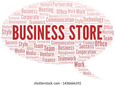 Business Store word cloud. Collage made with text only.