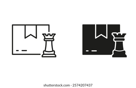 Business Strategic Plan, Shipment Logistic Pictogram. Delivery Service Strategy Line and Silhouette Icon Set. Editable Stroke. Isolated Vector Illustration.