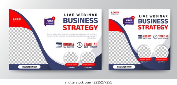 Business Strategies live webinar banner invitation and social media post template. Business webinar invitation design. Online webinar. Vector EPS 10