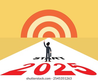 Business strategy 2025, Businessman standing plans for the beginning of 2025. new life change for 2024-2025.