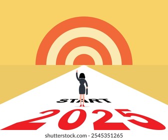 Business strategy 2025, Businesswoman standing plans for the beginning of 2025. new life change for 2024-2025.
