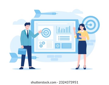 Business strategy to achieve targets, trending concept flat illustration