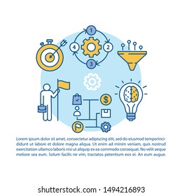 Business strategy article page vector template. Workflow efficiency. Corporate management. Brochure, magazine, booklet design element with linear icons. Print design. Concept illustrations with text