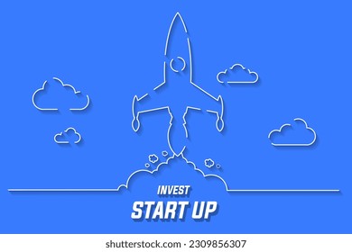 Fondo de estrategia comercial con icono de cohete de línea