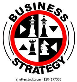 Business strategy banner in with chess pieces in red circle,