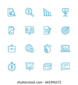Business strategy blue line of icons vector set