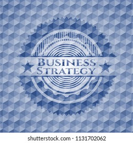 Business Strategy blue polygonal emblem.