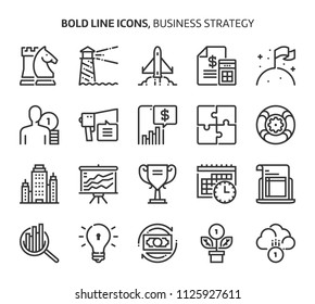 Business strategy, bold line icons. The illustrations are a vector, editable stroke, 48x48 pixel perfect files. Crafted with precision and eye for quality.