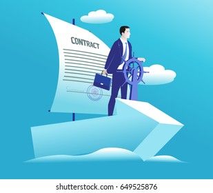 Business strategy. The businessman chooses a direction for successful performance of the contract. Vector