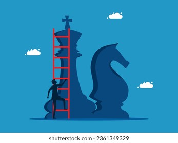 Business strategy. Businessman climbs stairs on chess pieces