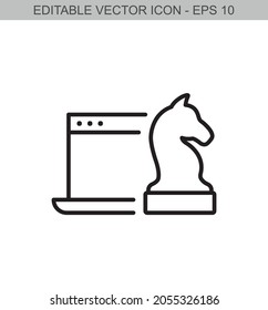 Business strategy with chess concept. Editable line icon.