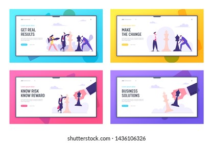 Business Strategy. Chess Figure Black King Tilting White King. Victory in Battle. Winning Success. Checkmate in Business Website Landing Page Set, Web Page. Cartoon Flat Vector Illustration, Banner